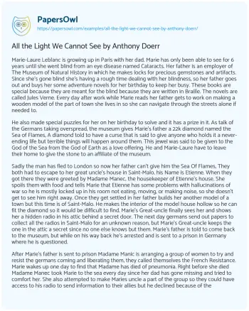 Essay on All the Light we cannot See by Anthony Doerr