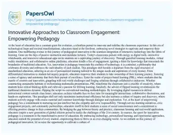 Essay on Innovative Approaches to Classroom Engagement: Empowering Pedagogy