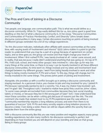 Essay on The Pros and Cons of Joining in a Discourse Community