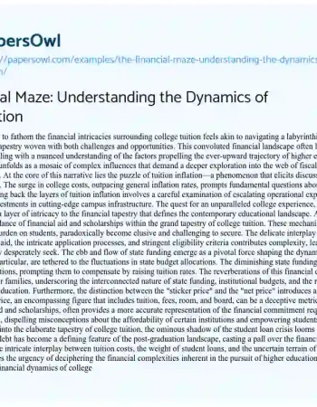 Essay on The Financial Maze: Understanding the Dynamics of College Tuition