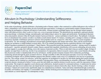 Essay on Altruism in Psychology: Understanding Selflessness and Helping Behavior