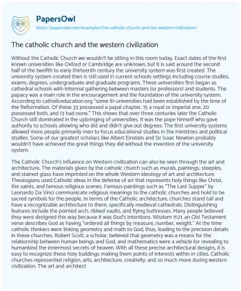 Essay on The Catholic Church and the Western Civilization