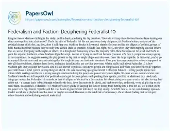 Essay on Federalism and Faction: Deciphering Federalist 10