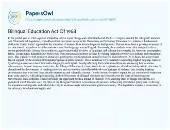 Essay on Bilingual Education Act of 1968