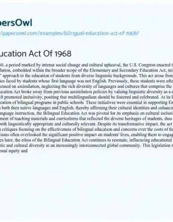 Essay on Bilingual Education Act of 1968