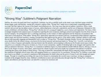 Essay on “Wrong Way”: Sublime’s Poignant Narration