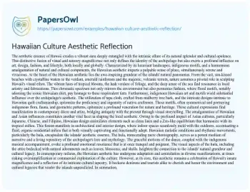 Essay on Hawaiian Culture Aesthetic Reflection