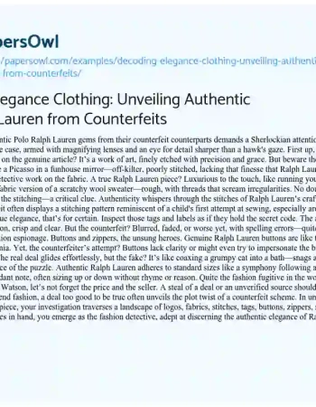 Essay on Decoding Elegance Clothing: Unveiling Authentic Polo Ralph Lauren from Counterfeits