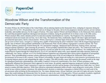 Essay on Woodrow Wilson and the Transformation of the Democratic Party