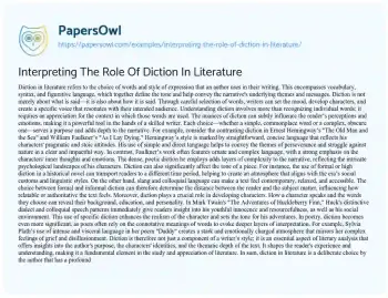 Essay on Interpreting the Role of Diction in Literature