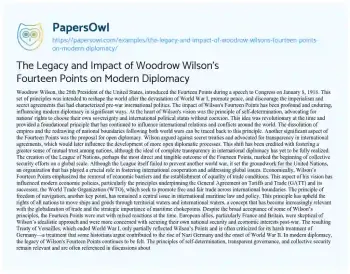 Essay on The Legacy and Impact of Woodrow Wilson’s Fourteen Points on Modern Diplomacy