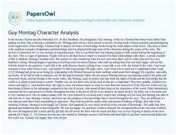 Essay on Guy Montag Character Analysis