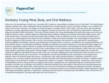 Essay on Dentistry: Fusing Mind, Body, and Oral Wellness