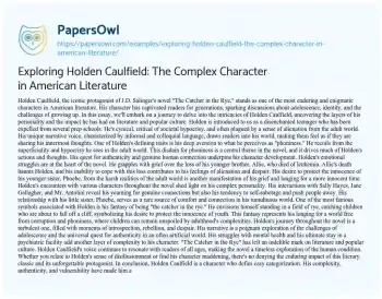 Essay on Exploring Holden Caulfield: the Complex Character in American Literature