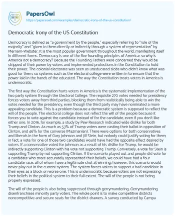 Essay on Democratic Irony of the US Constitution