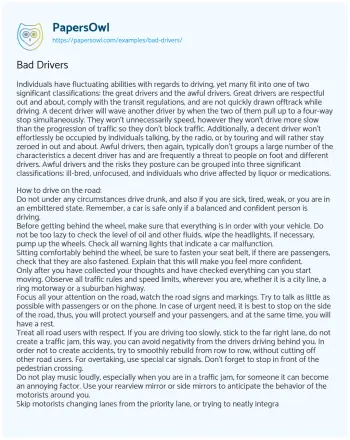 Essay on Bad Drivers