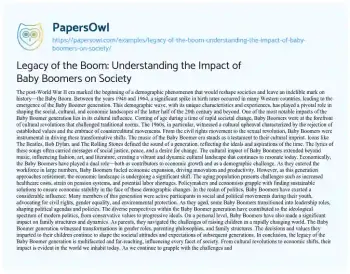 Essay on Legacy of the Boom: Understanding the Impact of Baby Boomers on Society