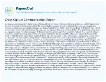 Essay on Cross Culture Communication Report