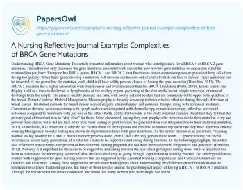 Essay on A Nursing Reflective Journal Example: Complexities of BRCA Gene Mutations