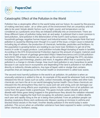 Essay on Catastrophic Effect of the Pollution in the World