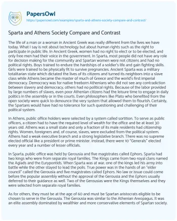 Essay on Sparta and Athens Society Compare and Contrast