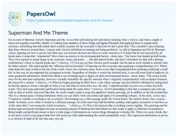 Essay on Superman and me Theme