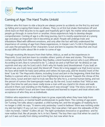 Essay on Coming of Age: the Hard Truths Untold