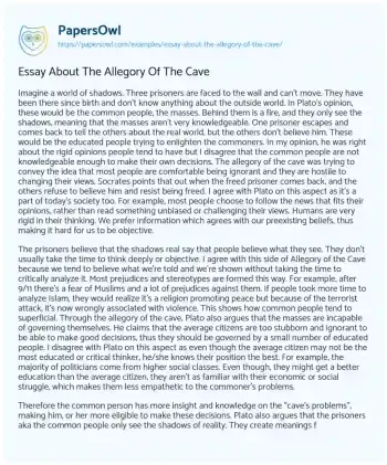 Essay on Essay about the Allegory of the Cave