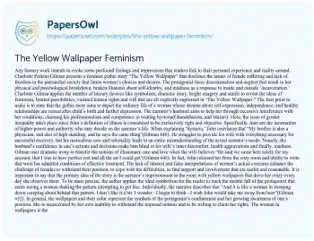 Essay on The Yellow Wallpaper Feminism