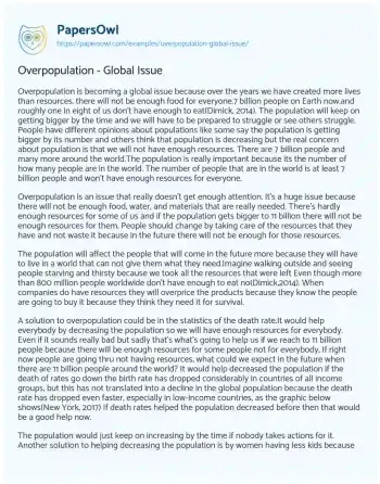 Essay on Overpopulation – Global Issue