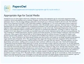 Essay on Appropriate Age for Social Media