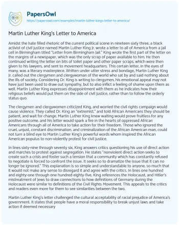 Essay on Martin Luther King’s Letter to America