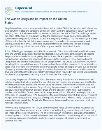 Essay on The War on Drugs and its Impact on the United States