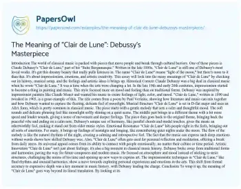 Essay on The Meaning of “Clair De Lune”: Debussy’s Masterpiece