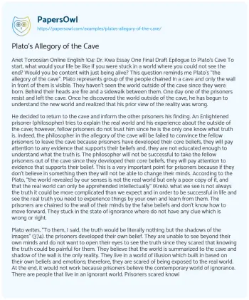 Essay on Plato’s Allegory of the Cave