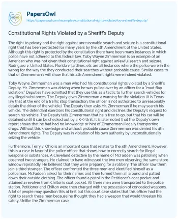 Essay on Constitutional Rights Violated by a Sheriff’s Deputy