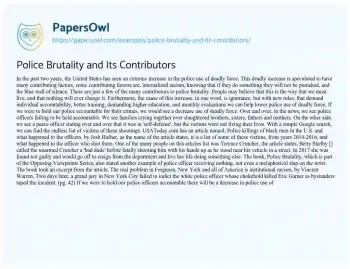 Essay on Police Brutality and its Contributors