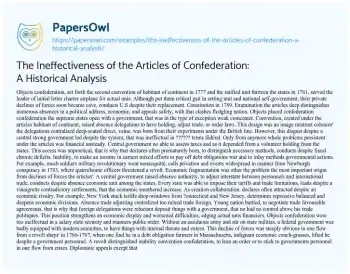 Essay on The Ineffectiveness of the Articles of Confederation: a Historical Analysis