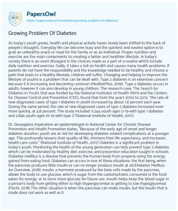 Essay on Growing Problem of Diabetes