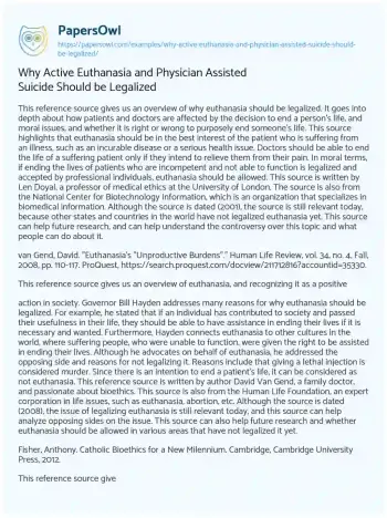 Essay on Why Active Euthanasia and Physician Assisted Suicide should be Legalized