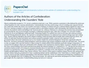 Essay on Authors of the Articles of Confederation: Understanding the Founders’ Role