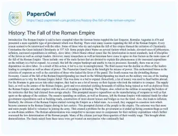 Essay on History: the Fall of the Roman Empire