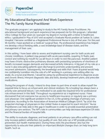 Essay on My Educational Background and Work Experience: the Ms Family Nurse Practitioner