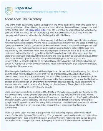 Essay on About Adolf Hitler in History