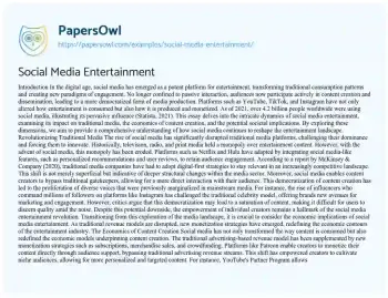 Essay on Social Media Entertainment