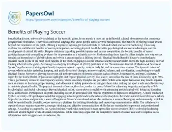 Essay on Benefits of Playing Soccer