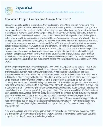 Essay on Can White People Understand African Americans?