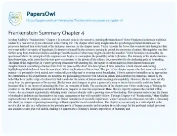 Essay on Frankenstein Summary Chapter 4