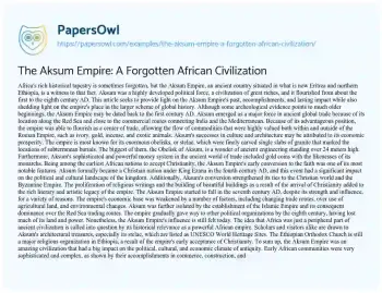 Essay on The Aksum Empire: a Forgotten African Civilization