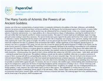 Essay on The Many Facets of Artemis: the Powers of an Ancient Goddess